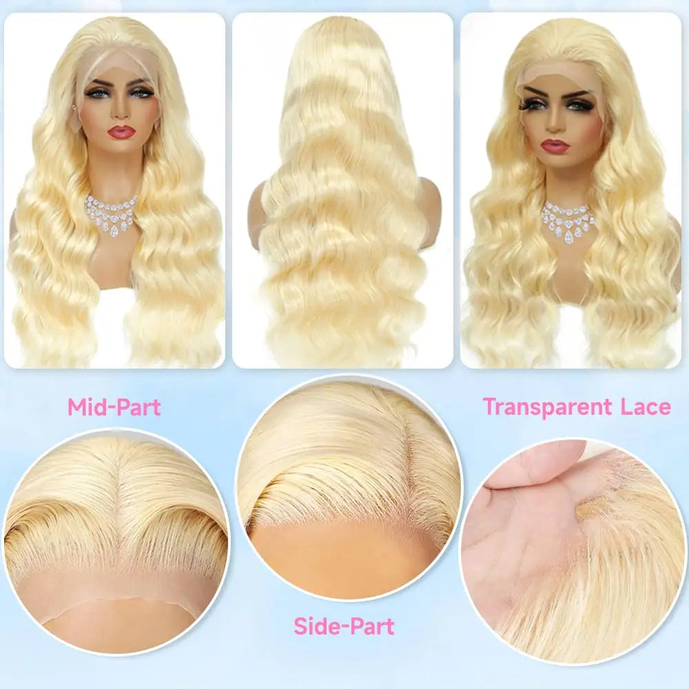 Blonde Body Wave Wig – Soft Human Hair, HD Lace, 20”– 34”